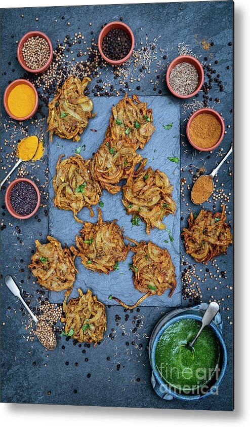 Onion Bhaji Metal Print featuring the photograph Onion Bhaji and Spices by Tim Gainey