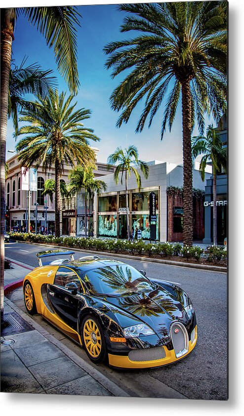 Bugatti On Rodeo Drive Metal Print featuring the photograph Opulence Parade by Az Jackson