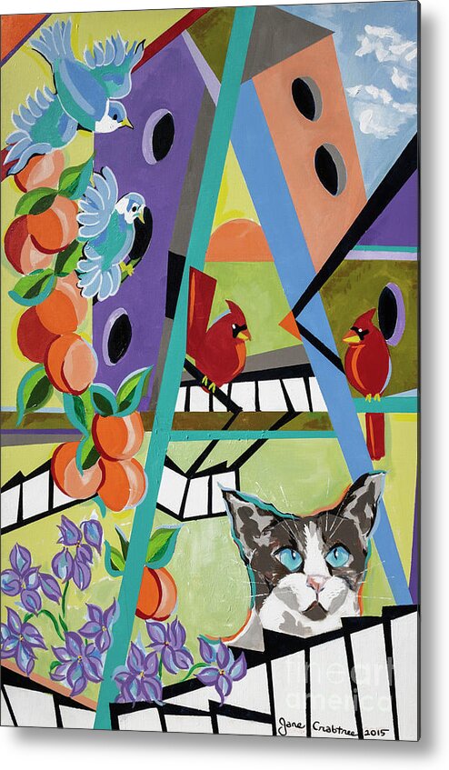 Cat Painting Metal Print featuring the painting Ozzies Florida Garden by Jane Crabtree