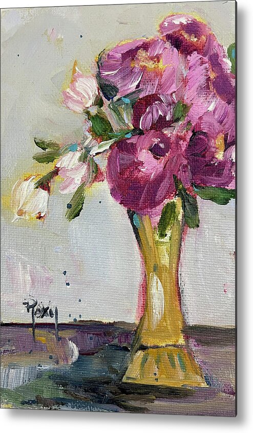 Peonies Metal Print featuring the painting Peonies in a Yellow Vase by Roxy Rich