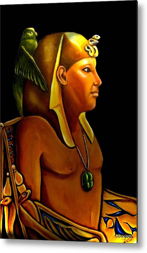Egyptian Metal Print featuring the painting Pharaoh by Carmen Cordova