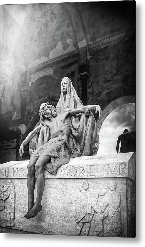 Pieta Metal Print featuring the photograph Pieta Monumental Cemetery Milan Italy Black and White by Carol Japp