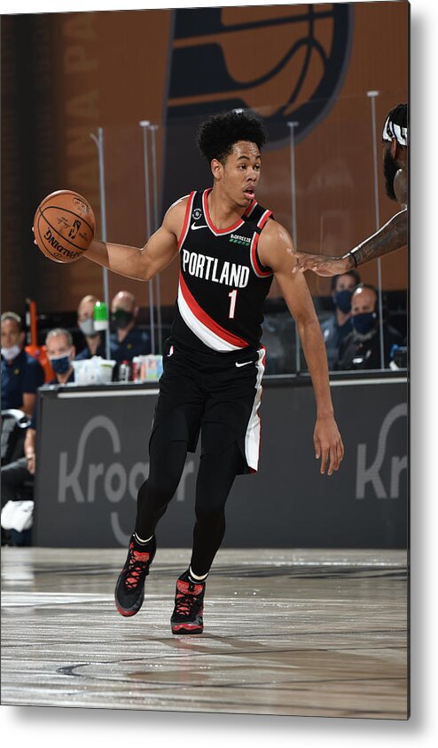 Anfernee Simons Metal Print featuring the photograph Portland Trail Blazers v Indiana Pacers by David Dow