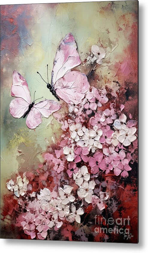 Pink Butterflies Metal Print featuring the painting Pretty Pink Butterflies by Tina LeCour
