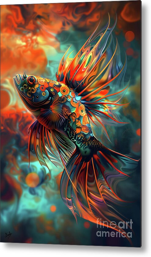 Surreal Metal Print featuring the digital art Psychedelic Fluorescent Fish 2 by Peter Awax
