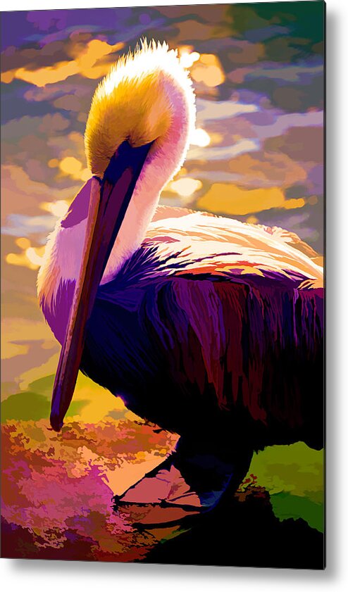 Stain Glass Metal Print featuring the photograph Purple Pelican by Alison Belsan Horton