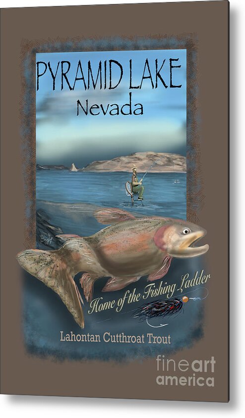 Fly Fishing Metal Print featuring the digital art Pyramid Lake Fishing by Ladder by Doug Gist