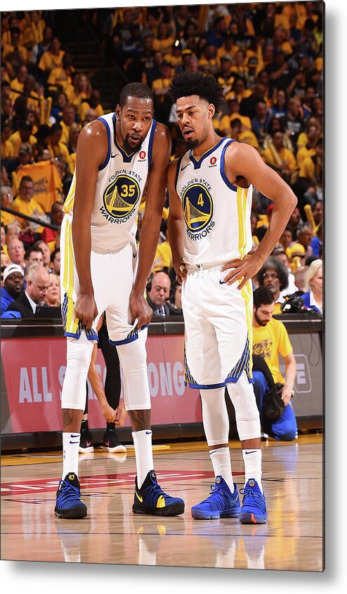 Playoffs Metal Print featuring the photograph Quinn Cook and Kevin Durant by Noah Graham