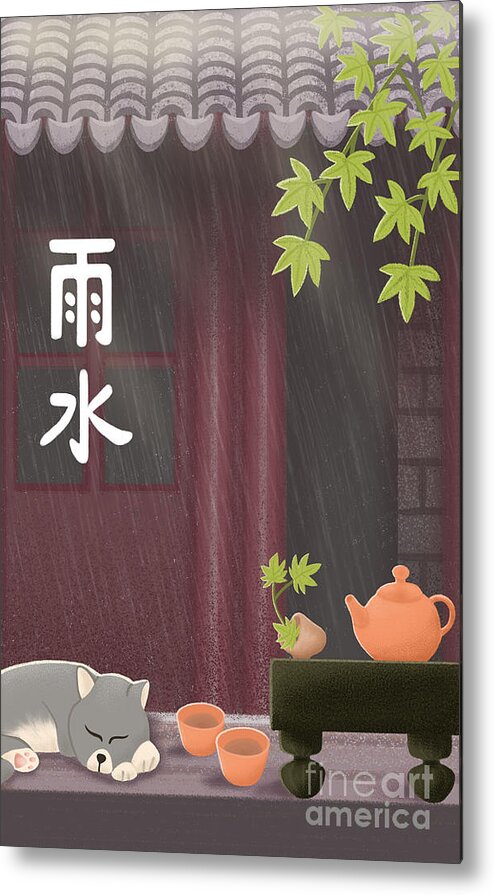 Rain Metal Print featuring the painting Rain Water by Min fen Zhu
