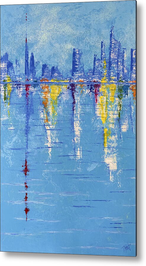 Abstract Metal Print featuring the painting Rainbow City by Tes Scholtz