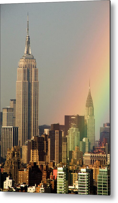 Rainbow Metal Print featuring the photograph Rainbow over Manhattan by Alina Oswald