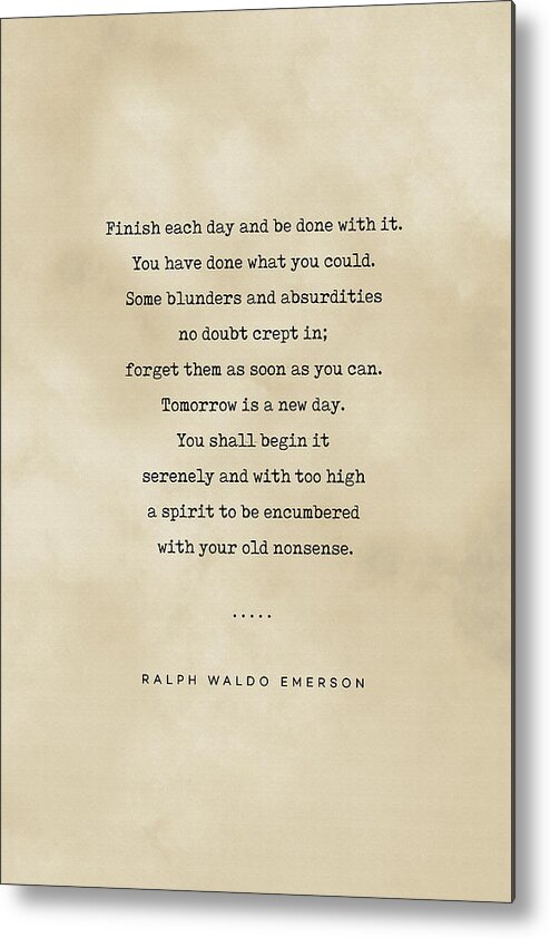 Ralph Waldo Emerson Quote Metal Print featuring the mixed media Ralph Waldo Emerson Quote 01 - Typewriter quote on Old Paper - Literary Poster - Book Lover Gifts by Studio Grafiikka