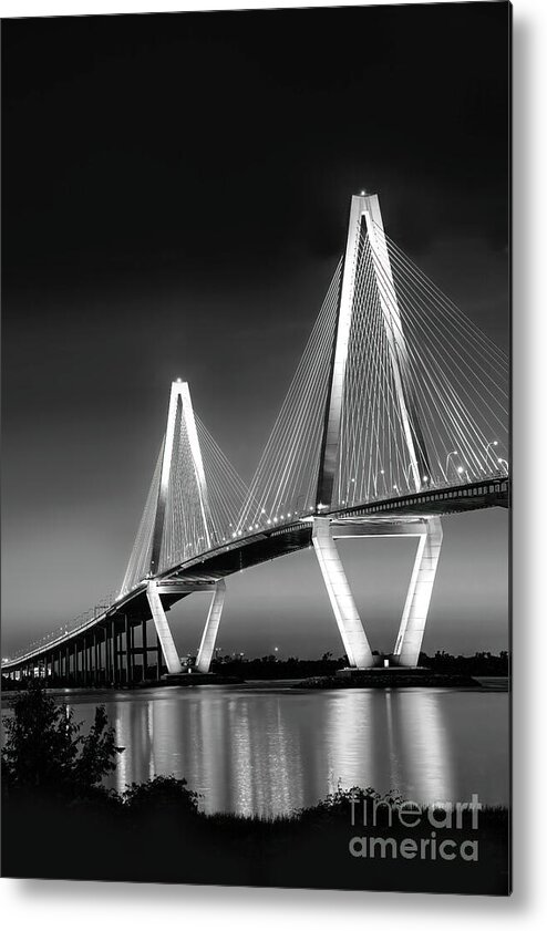 Ravenel Metal Print featuring the photograph Ravenel Bridge in Black and White by Shelia Hunt