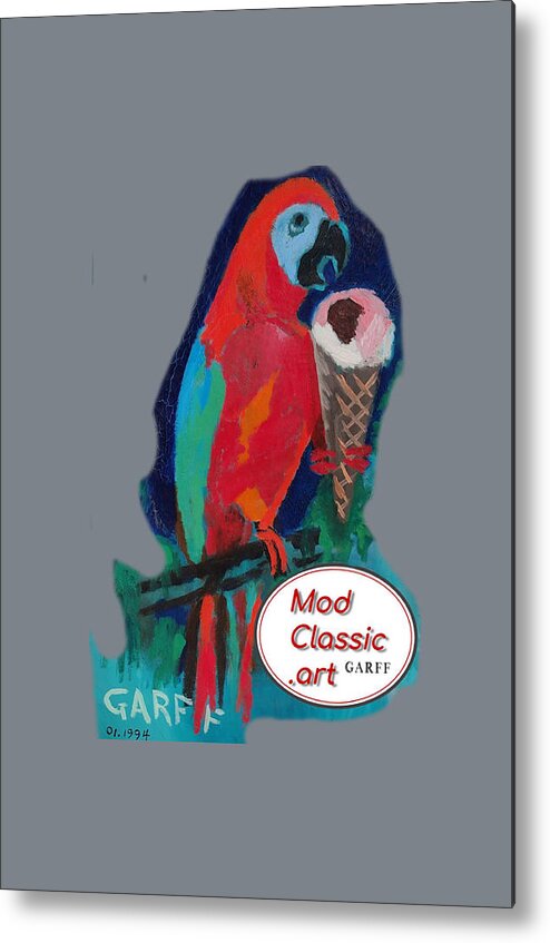 Parrot Metal Print featuring the painting Red Ara with Ice Cream ModClassic Art by Enrico Garff