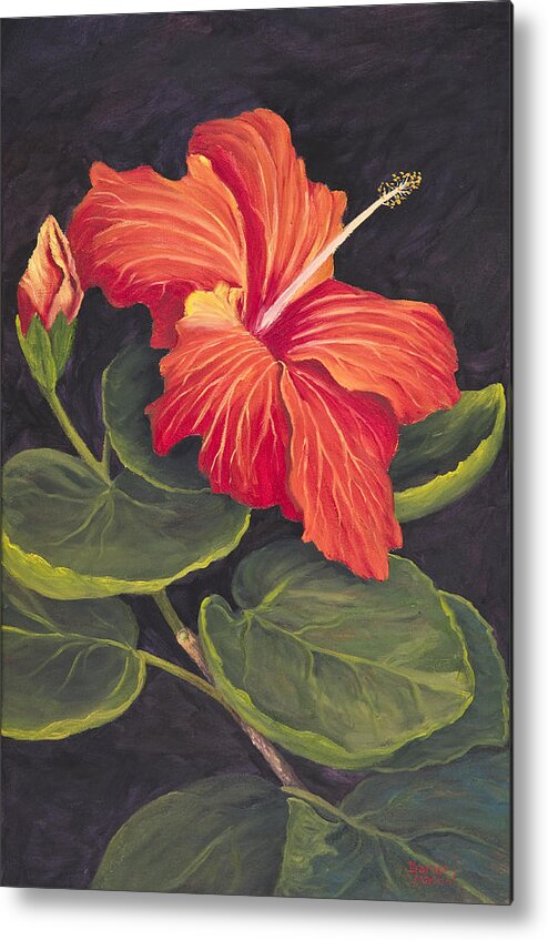 Tropical Flower Metal Print featuring the painting Red Hibiscus by Darice Machel McGuire