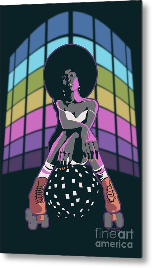 Roller Skate Metal Print featuring the painting Retro Disco Roller Queen by Sassan Filsoof