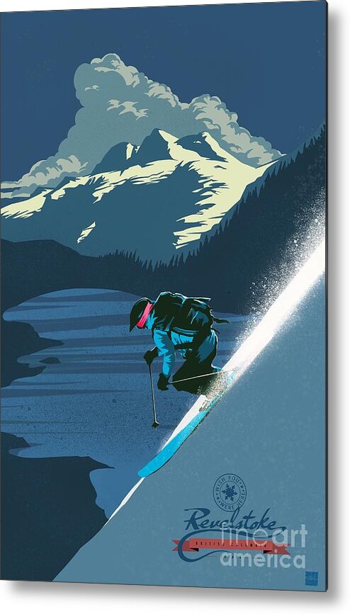 Revelstoke Metal Print featuring the painting Retro Revelstoke ski poster by Sassan Filsoof