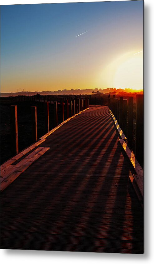 Vertical Metal Print featuring the photograph Road into the Sunset by Alina Oswald