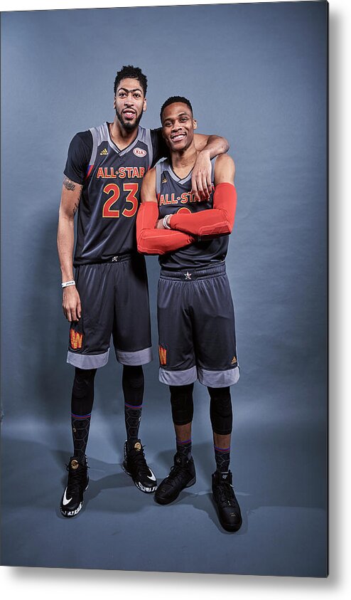 Event Metal Print featuring the photograph Russell Westbrook and Anthony Davis by Jennifer Pottheiser