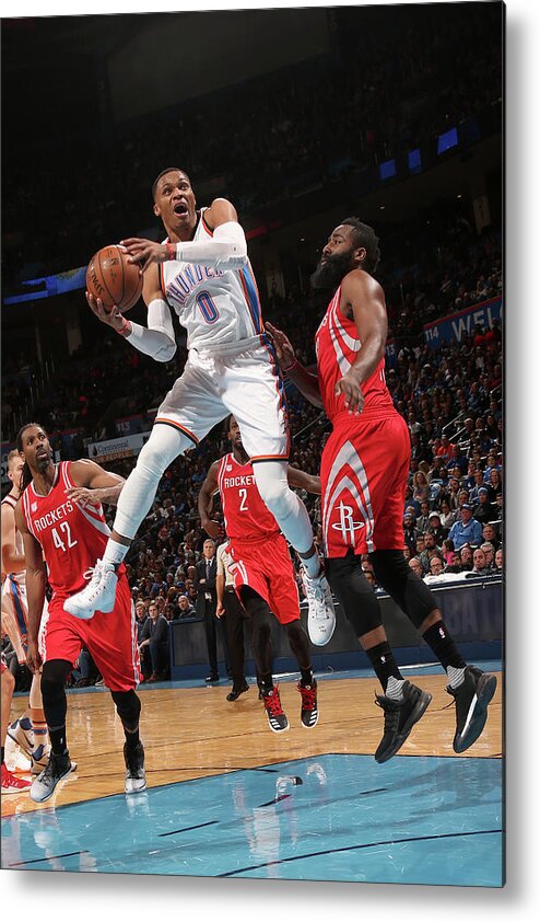 Nba Pro Basketball Metal Print featuring the photograph Russell Westbrook and James Harden by Layne Murdoch