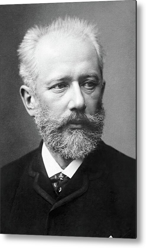 Piotr Ilich Tchaikovsky Metal Print featuring the photograph Russian composer Pyotr Ilyich Tchaikovsky. Portrait photograph, 1888. Russian Photographer. by Album