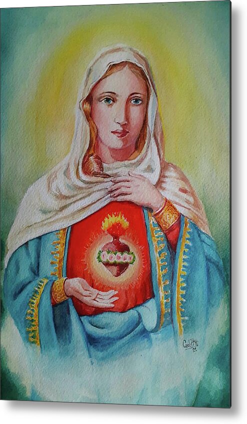 Saint Mary Metal Print featuring the painting Saint Mary s sacred heart by Carolina Prieto Moreno