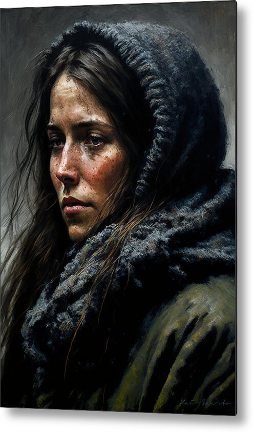 Homeless Metal Print featuring the digital art Samantha - Portrait of a homeless woman by Kai Saarto