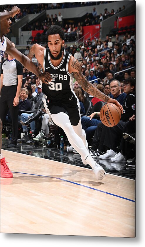 Nba Pro Basketball Metal Print featuring the photograph San Antonio Spurs v Los Angeles Clippers by Andrew D. Bernstein