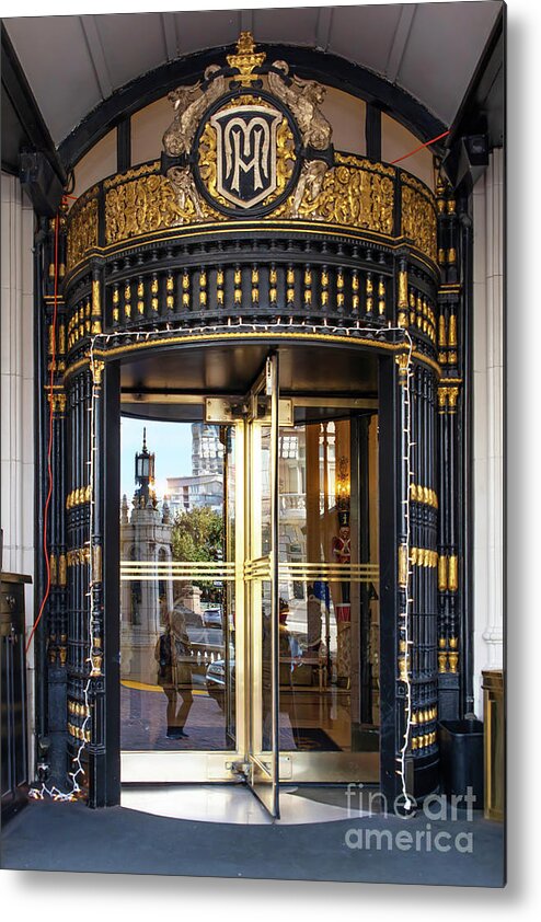 Wingsdomain Metal Print featuring the photograph San Francisco Intercontinental Mark Hopkins Hotel Entrance Doors R1699 by Wingsdomain Art and Photography
