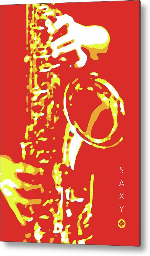 Saxophone Image Posters Metal Print featuring the digital art Saxy Red Poster by David Davies