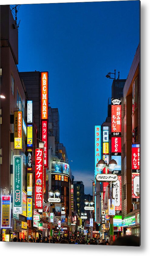 Crowd Of People Metal Print featuring the photograph Shibuya Shopping District at dusk, Tokyo, Japan by Mauro Tandoi