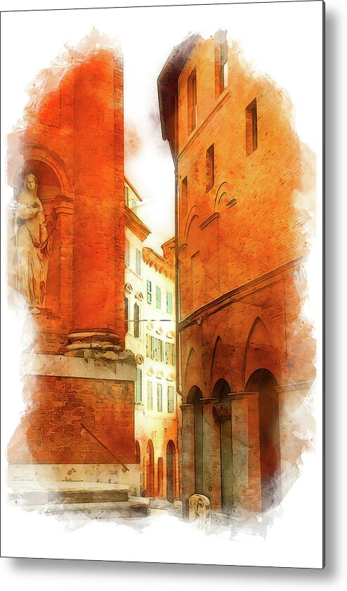 Siena Streets Metal Print featuring the painting Siena, Streets of Tuscany - 04 by AM FineArtPrints