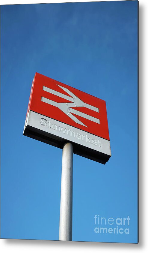 Blue Metal Print featuring the photograph Sign for Stowmarket railway station by Tom Gowanlock