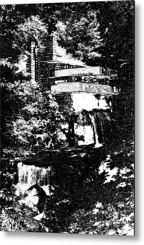 Frank Lloyd Wright Metal Print featuring the drawing Sketch of Fallingwater House by Doc Braham