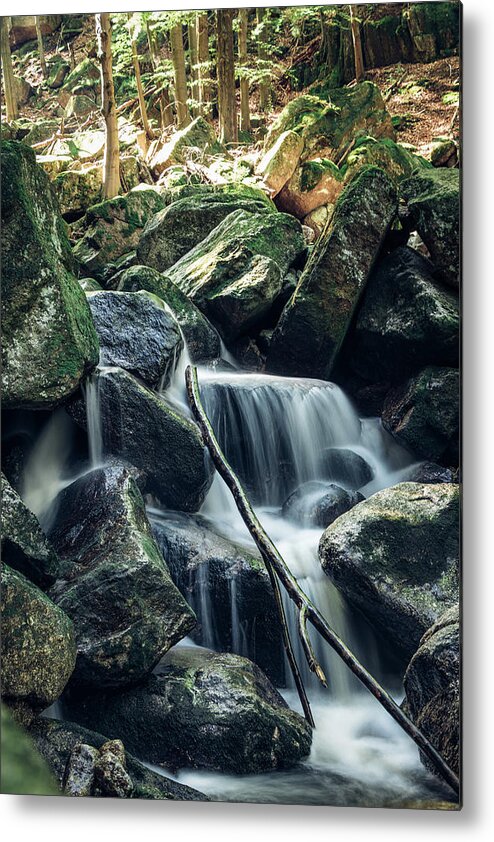 Jizera Mountains Metal Print featuring the photograph Water flowing over rocks in icy morning weather by Vaclav Sonnek
