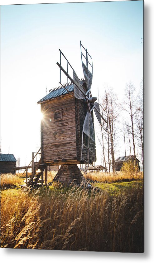 Medieval Metal Print featuring the photograph Small wooden mill with beautiful sun star by Vaclav Sonnek