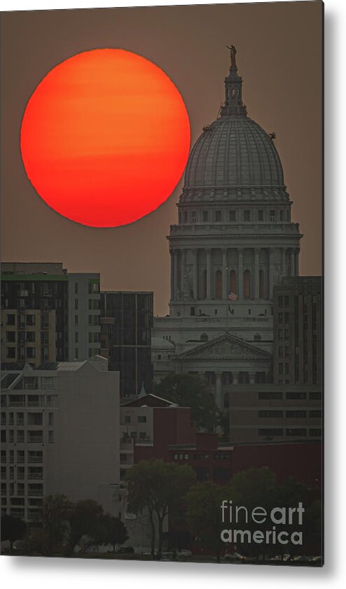 Autumnal Metal Print featuring the photograph Smoky Sunset at the Statehouse by Amfmgirl Photography