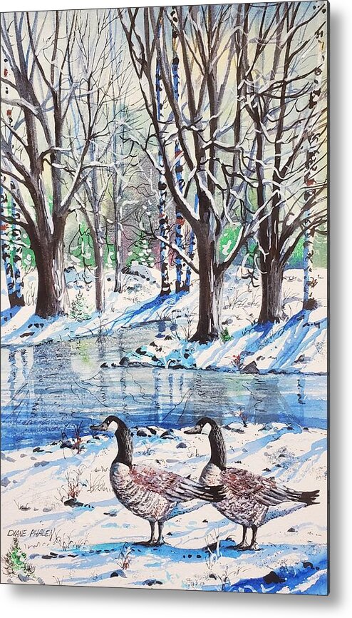 Snow Metal Print featuring the painting Snow Reflections by Diane Phalen