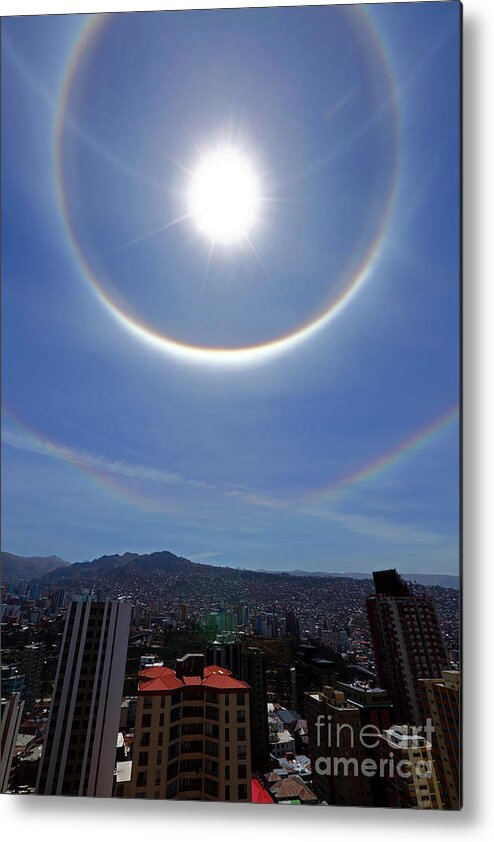 Bolivia Metal Print featuring the photograph Solar halos over central La Paz Bolivia by James Brunker