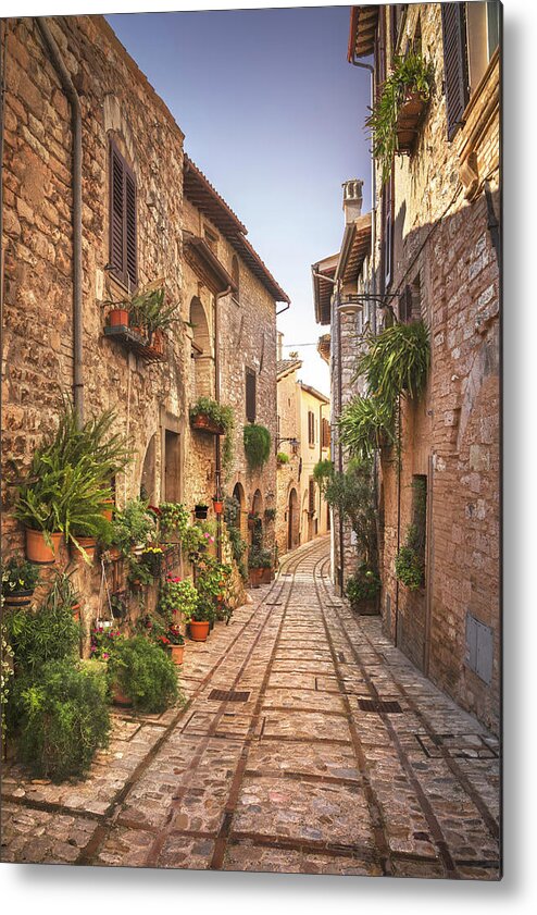 Spello Metal Print featuring the photograph Spello, picturesque street and plants. Umbria by Stefano Orazzini