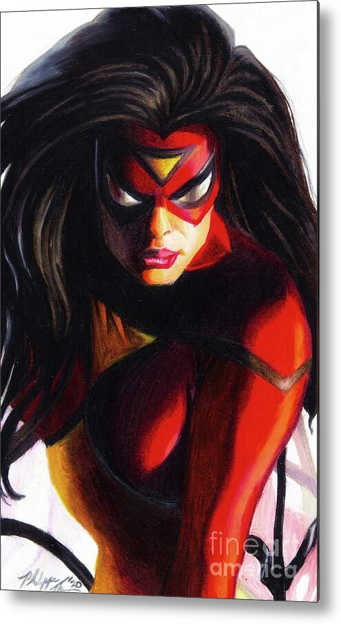 Alex Ross Metal Print featuring the drawing Spider-Woman Timeless by Philippe Thomas