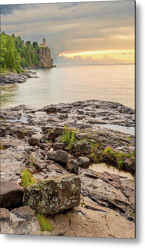 Split Rock Lighthouse Metal Print featuring the photograph Split Rock Lighthouse Cloudy Summer Morning by Sebastian Musial