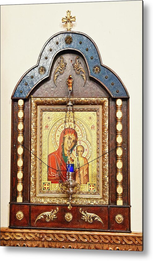 St. Mary Metal Print featuring the photograph St. Mary and Jesus orthodox icon by Tatiana Travelways
