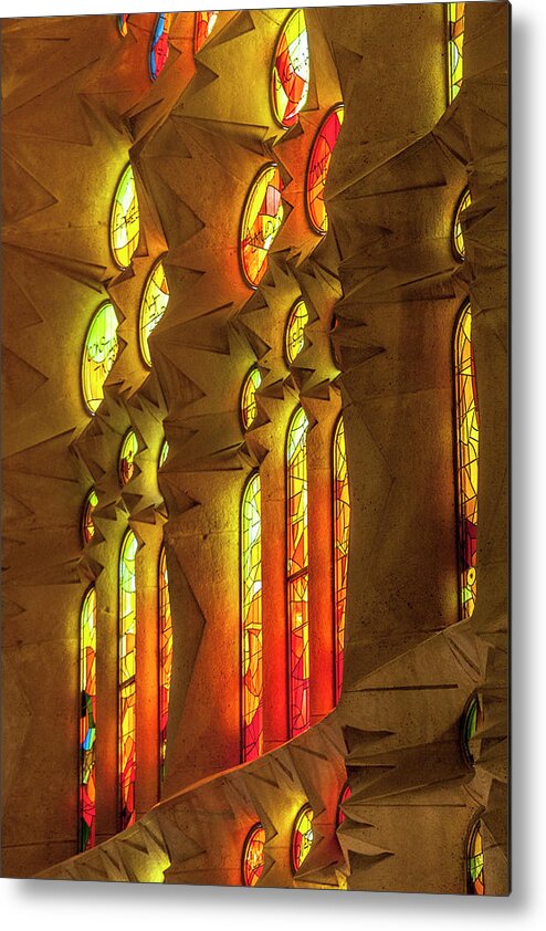 Barcelona Metal Print featuring the photograph Stained Glass of the Basilica de la Sagrada Familia by W Chris Fooshee