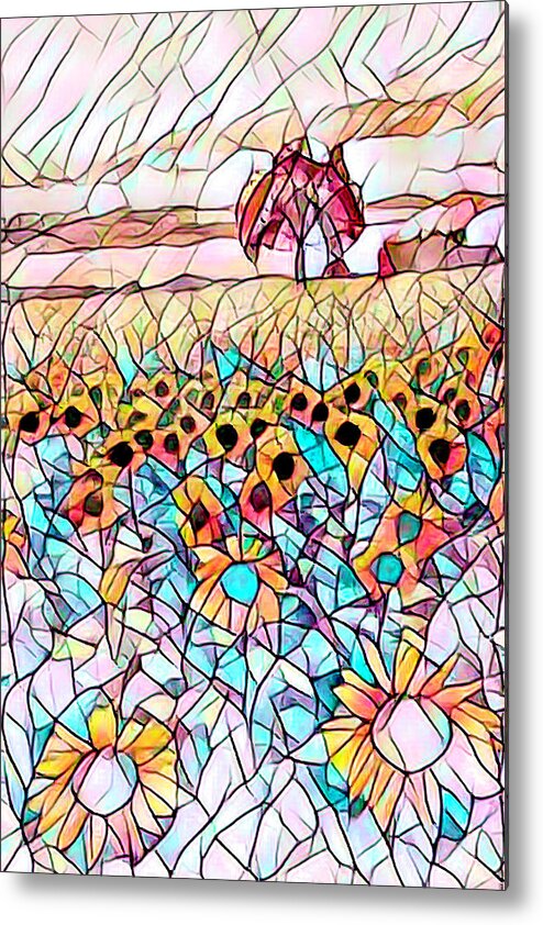 Barns Metal Print featuring the photograph Stained Glass Sunflower Fields by Debra and Dave Vanderlaan