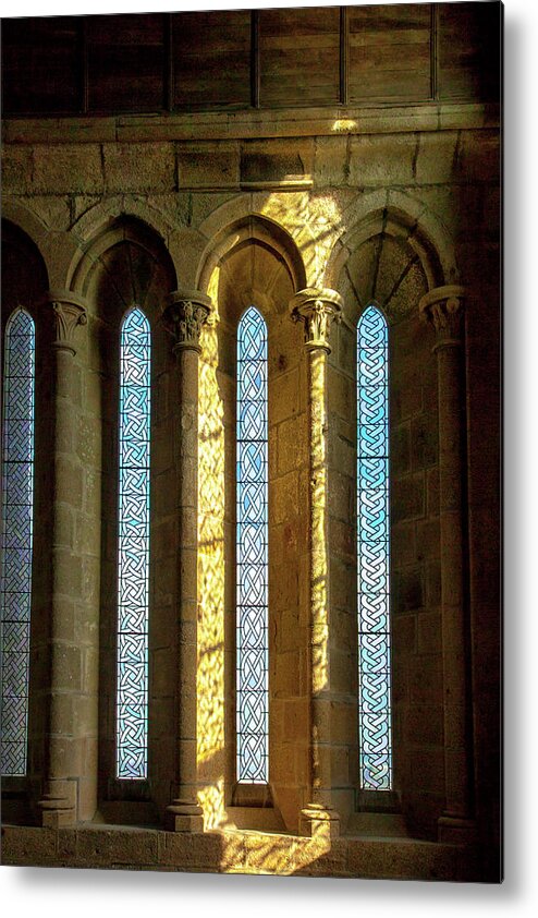 Glass Metal Print featuring the photograph Stained Glass Window in Mont St Michel by W Chris Fooshee