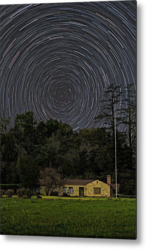 Star Trails Metal Print featuring the photograph Star Trails Over Stone House by Lindsay Thomson