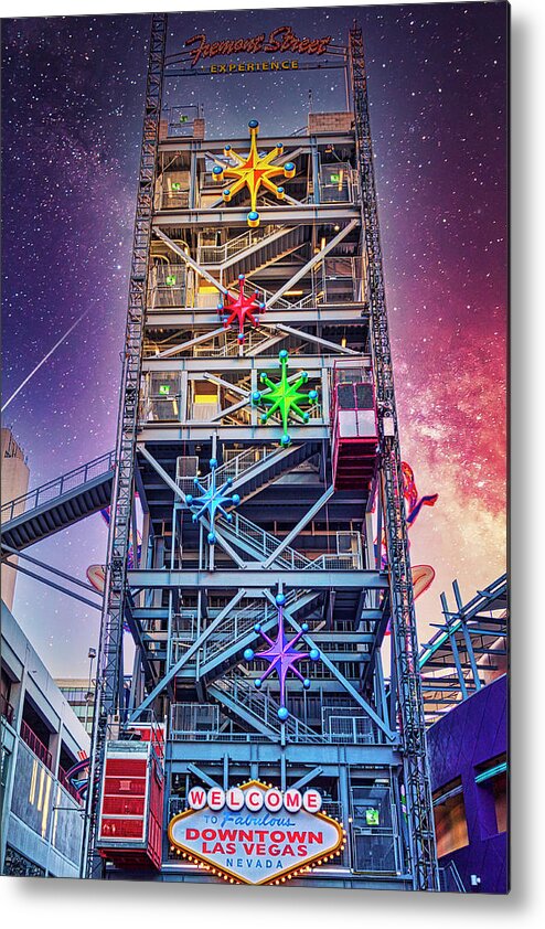 Slotzilla Las Vegas Metal Print featuring the photograph Starry Night over Slotzilla Tower, Las Vegas by Tatiana Travelways