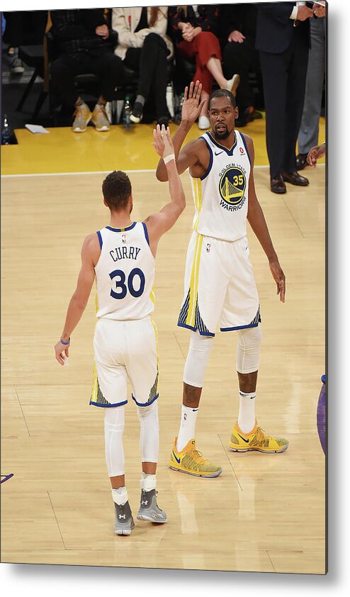 Stephen Curry Metal Print featuring the photograph Stephen Curry and Kevin Durant by Adam Pantozzi
