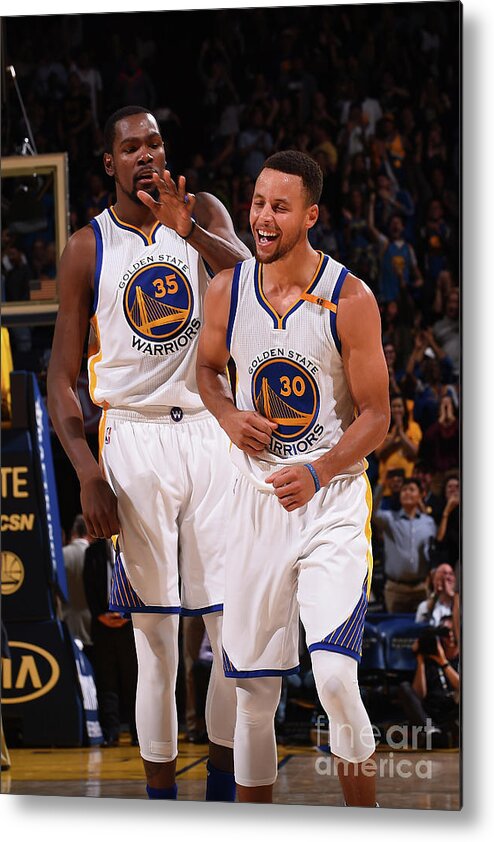 Stephen Curry Metal Print featuring the photograph Stephen Curry and Kevin Durant by Noah Graham